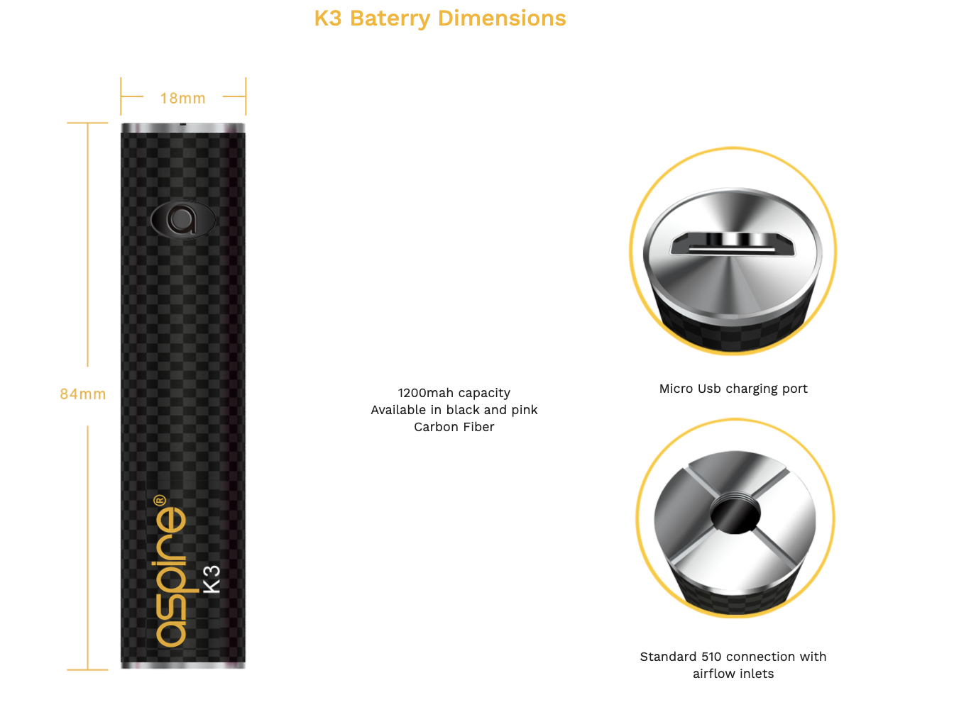 Aspire K3 Battery Details