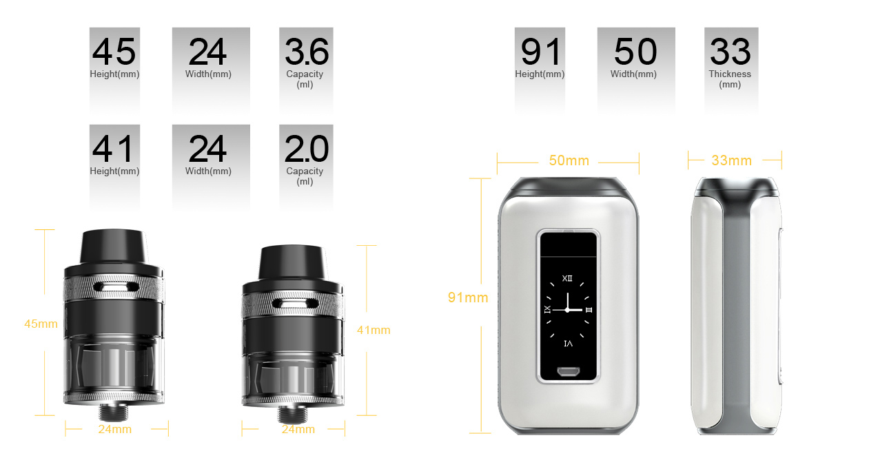 Aspire Skystar Revvo Kit Dimensions